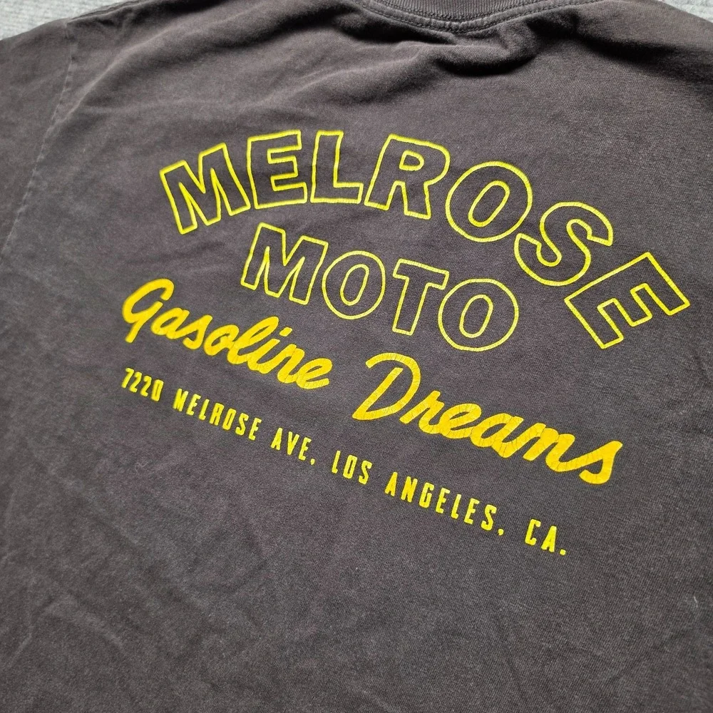 Melrose Moto Gasoline Dreams Los Angeles Motorcycle T-Shirt Mens XL Black Double